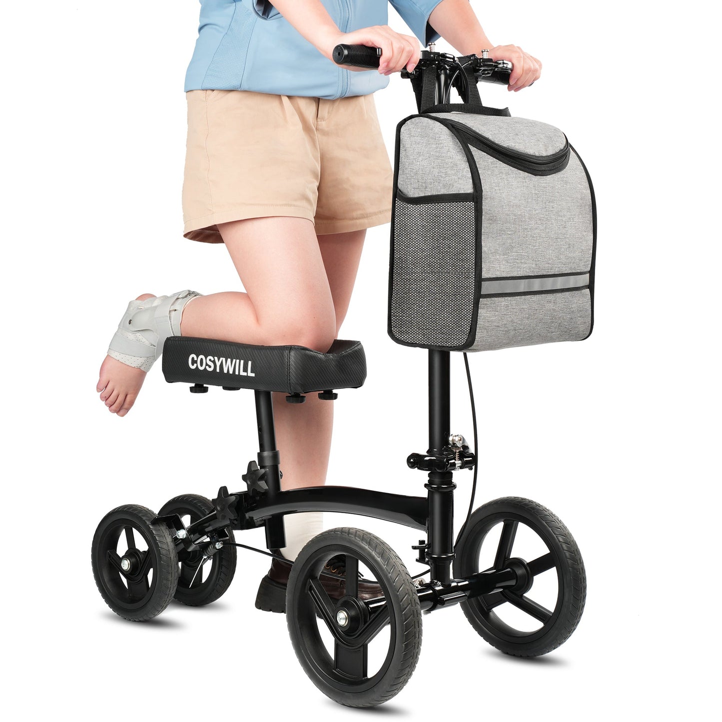 COSYWILL Steerable Knee Scooter,Economy Knee Walker,All Terrain Foldable Medical Scooter for Foot Injuries Crutches Alternative,Black