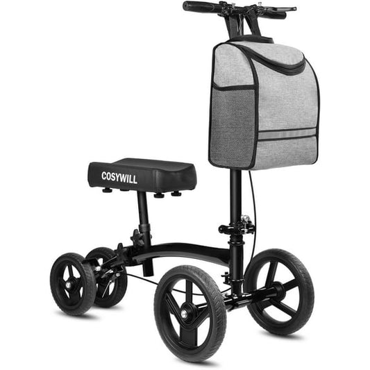 COSYWILL Steerable Knee Scooter,Economy Knee Walker,All Terrain Foldable Medical Scooter for Foot Injuries Crutches Alternative,Black