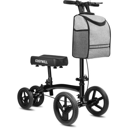 COSYWILL Steerable Knee Scooter,Economy Knee Walker,All Terrain Foldable Medical Scooter for Foot Injuries Crutches Alternative,Black